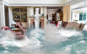 floods, flooded living room